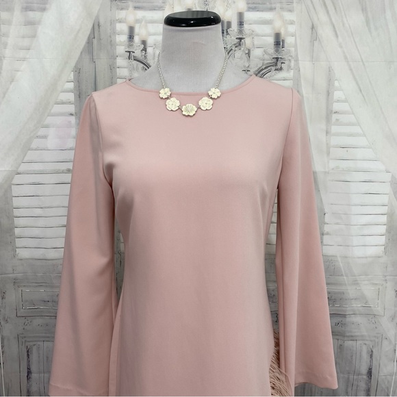 Laundry by Shelli Segal Size 6 Crepe Shift Feather Detail Solid Pink Long Sleeve - Picture 4 of 14